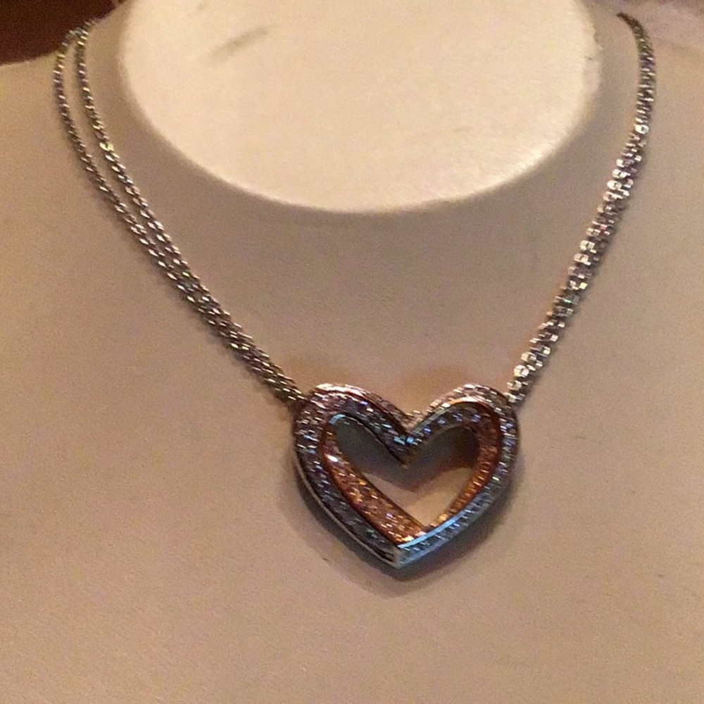 New Two Toned Heart Pendant Necklace